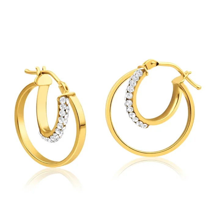 9ct Yellow Gold Crystal Hoop Earrings