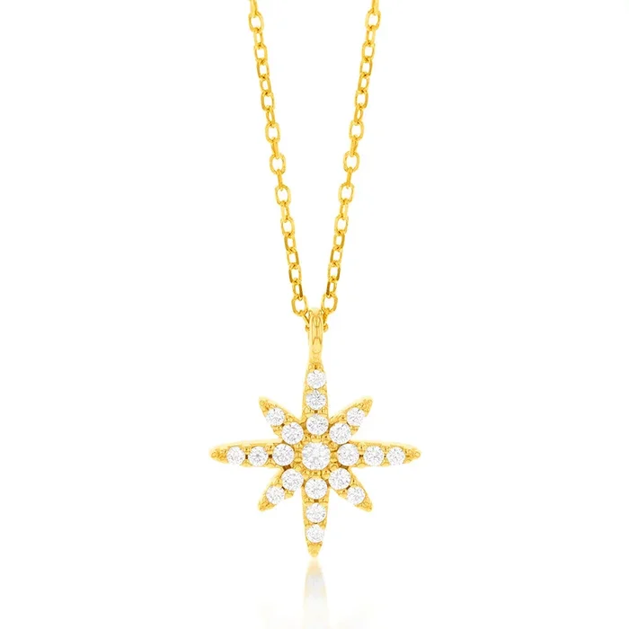 9ct Yellow Gold Cubic Zirconia Northstar Pendant On 45cm Chain