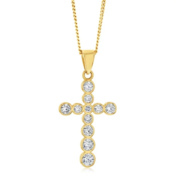 9ct Yellow Gold Cubic Zirconia On Cross Pendant