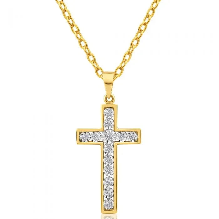 9ct Yellow Gold Diamond Cross Pendant