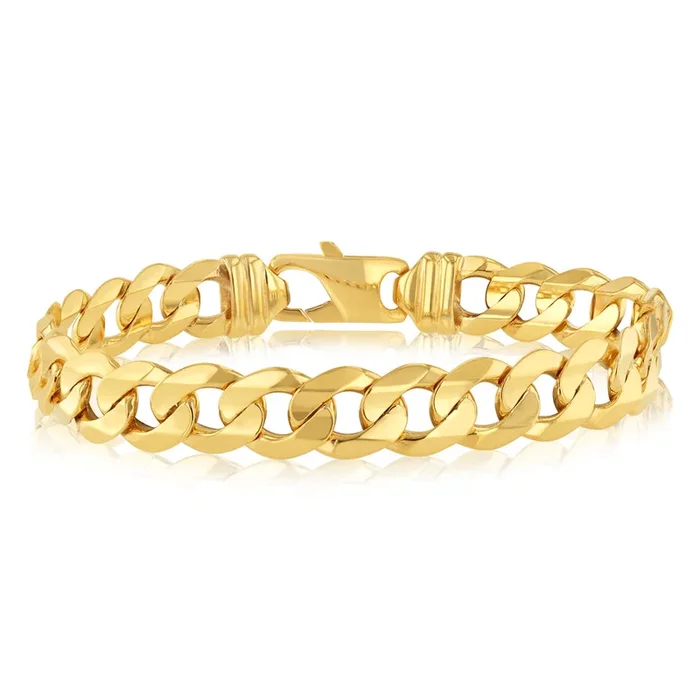 9ct Yellow Gold Diamond Cut Concave Curb 270 Gauge 23cm Bracelet