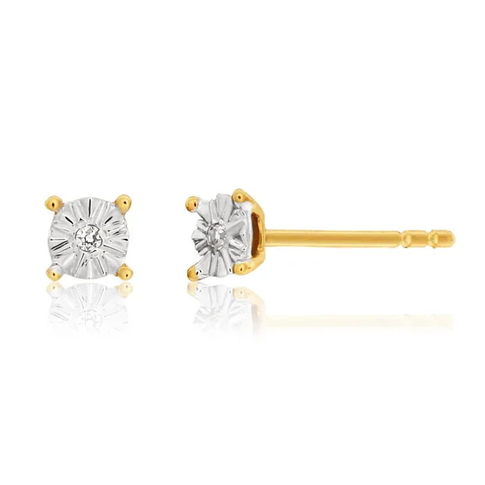 9ct Yellow Gold Diamond Earrings