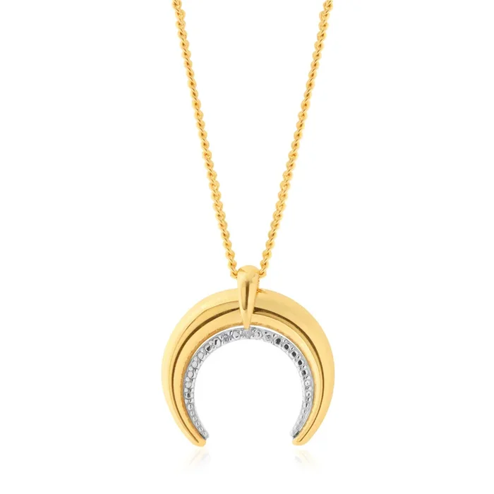 9ct Yellow Gold Diamond Half Moon Pendant with 2 Brilliant Cut Diamonds