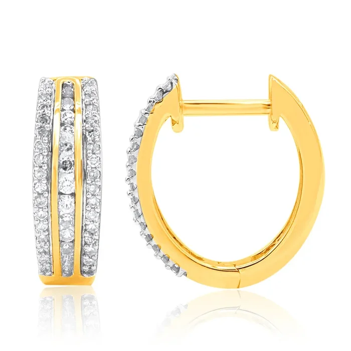 9ct Yellow Gold Diamond Hoop Earrings With 90 Brilliant Diamonds
