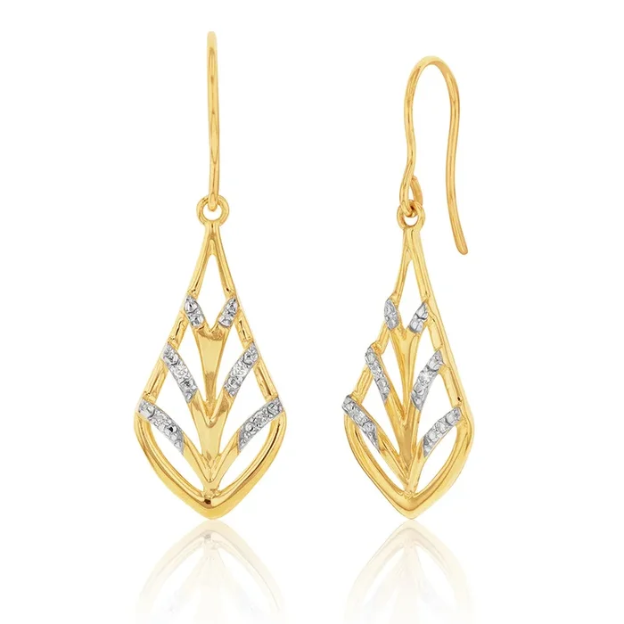 9ct Yellow Gold Diamond Leaf Earrings