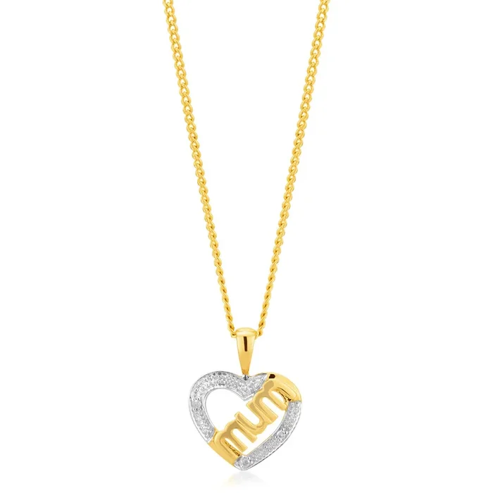 9ct Yellow Gold Diamond Mum Pendant