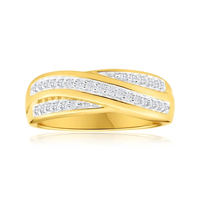 9ct Yellow Gold Diamond Ring Set with 29 Brilliant Diamonds