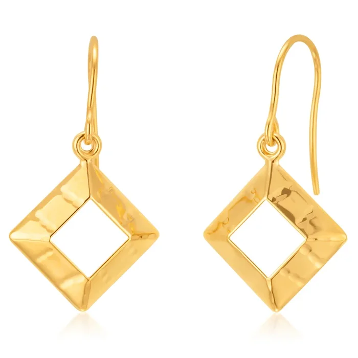 9ct Yellow Gold Diamond Shape Hook Earrings