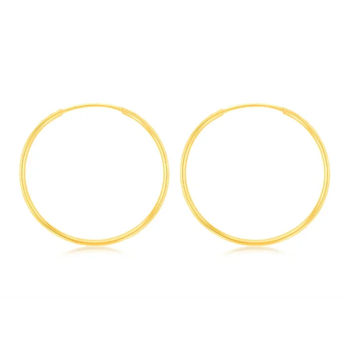 9ct Yellow Gold Double Side Diamond Cut 27mm Sleeper Earrings