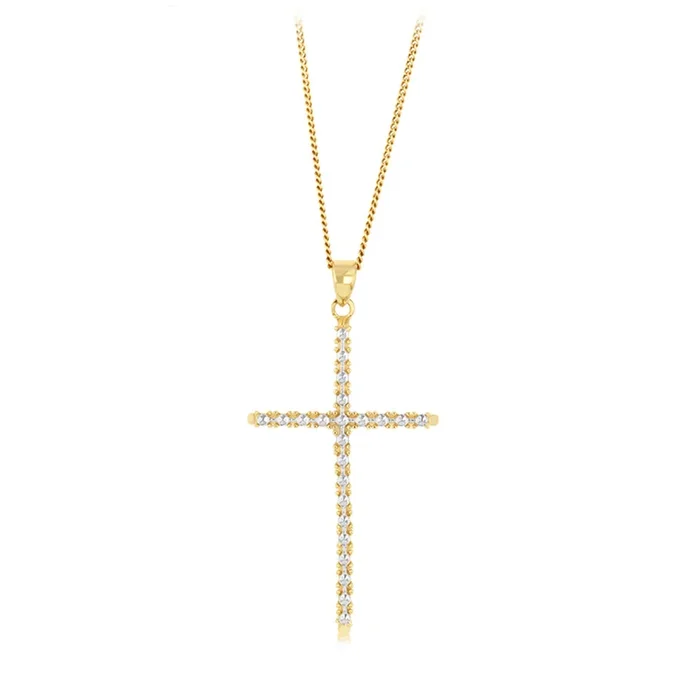 9ct Yellow Gold Fancy Diamond Cut Cross Pendant
