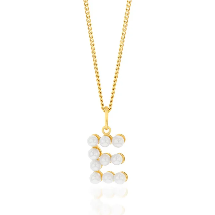 9ct Yellow Gold Fresh Water Pearl Mini Initial “E” Pendant