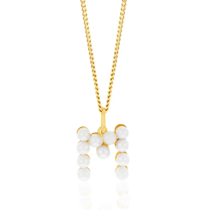 9ct Yellow Gold Fresh Water Pearl Mini Initial “M” Pendant