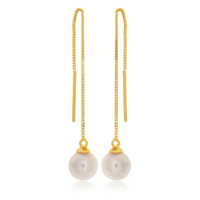 9ct Yellow Gold Freshwater Pearl Threader Drop Earrings