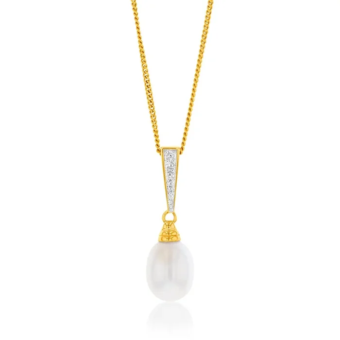 9ct Yellow Gold Freshwater White Pearl Pendant