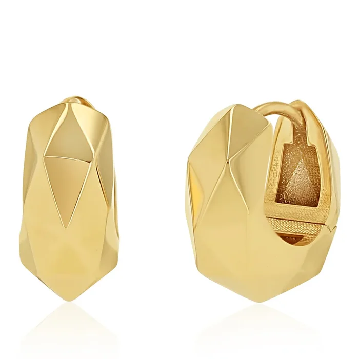 9ct Yellow Gold Geometric Pattern Huggies Hoop Earrings