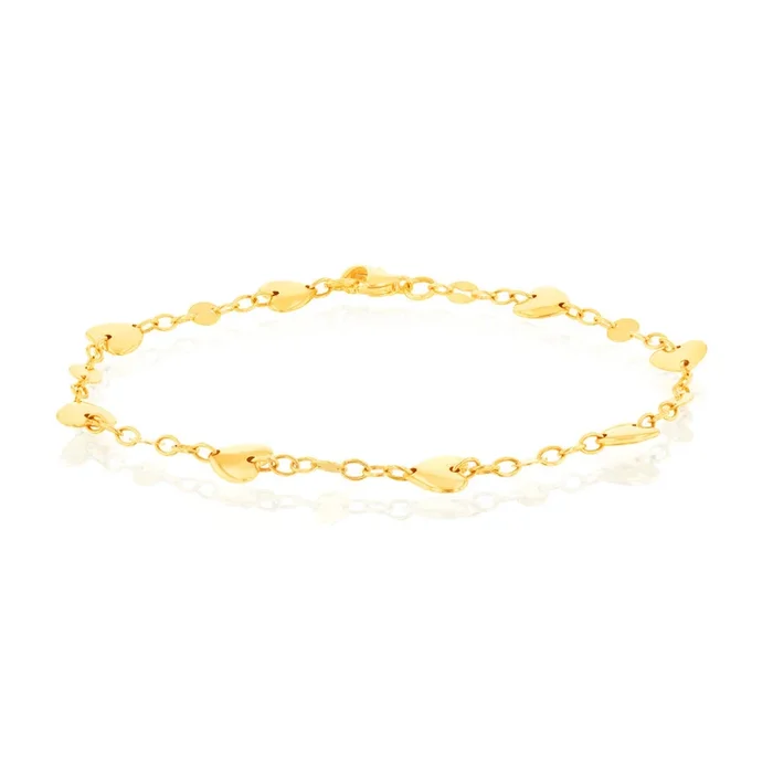 9ct Yellow Gold Heart Charm 19.7cm Bracelet