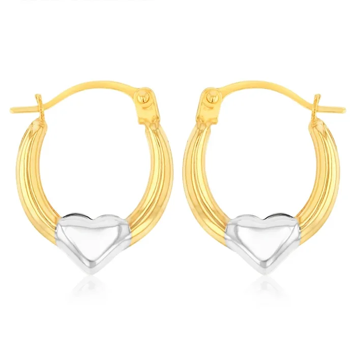 9ct Yellow Gold Heart Creole Hoop Earrings