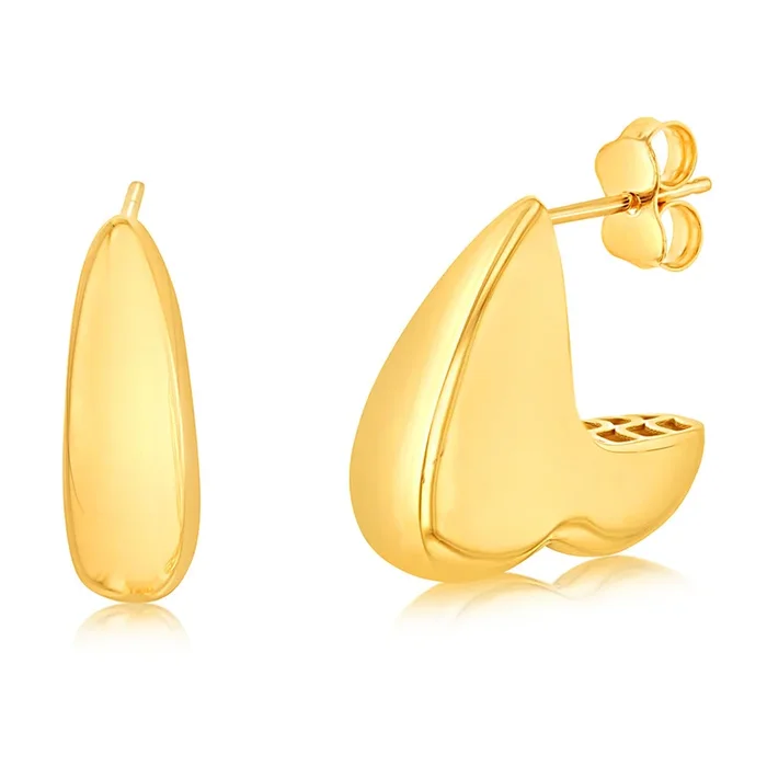 9ct Yellow Gold Heart Half Hoop Earrings