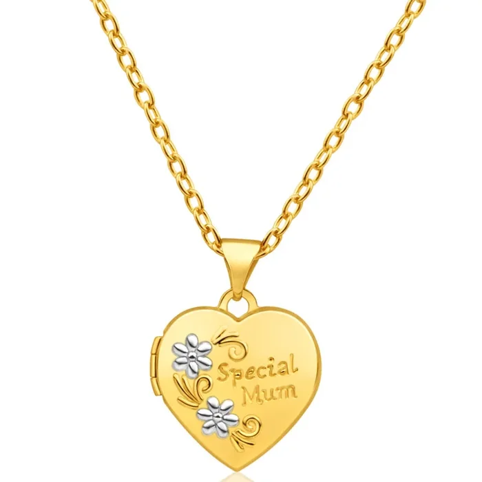 9ct Yellow Gold Heart Shaped Locket with ‘Special Mum’ and Flower Pattern