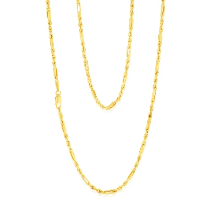 9ct Yellow Gold Hollow Diamond Cut Figarope 46cm Chain