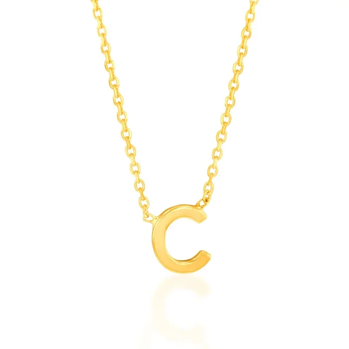 9ct Yellow Gold Initial “C” Pendant on 43cm Chain