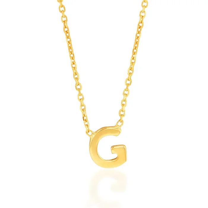 9ct Yellow Gold Initial “G” Pendant on 43cm Chain