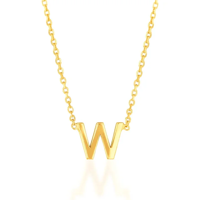 9ct Yellow Gold Initial “W” Pendant on 43cm Chain