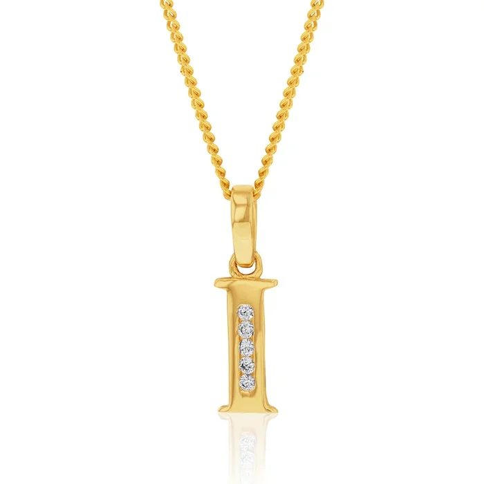9ct Yellow Gold Initial I Zirconia Pendant