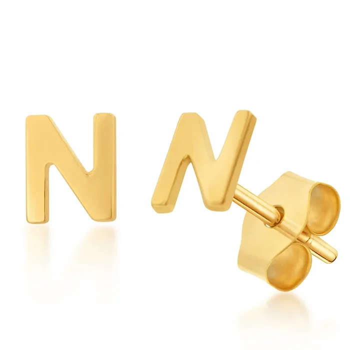 9ct Yellow Gold Mini Initail “N” Stud Earrings