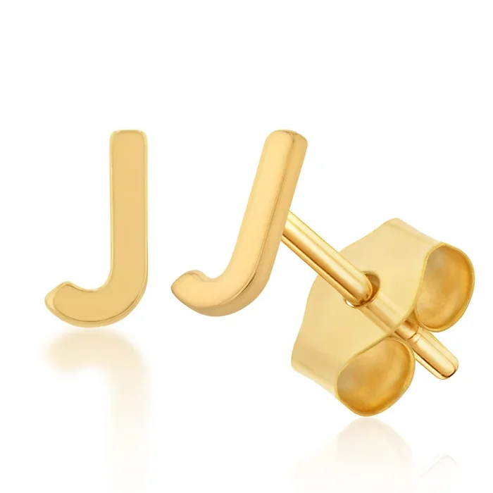9ct Yellow Gold Mini Initial “J” Stud Earrings