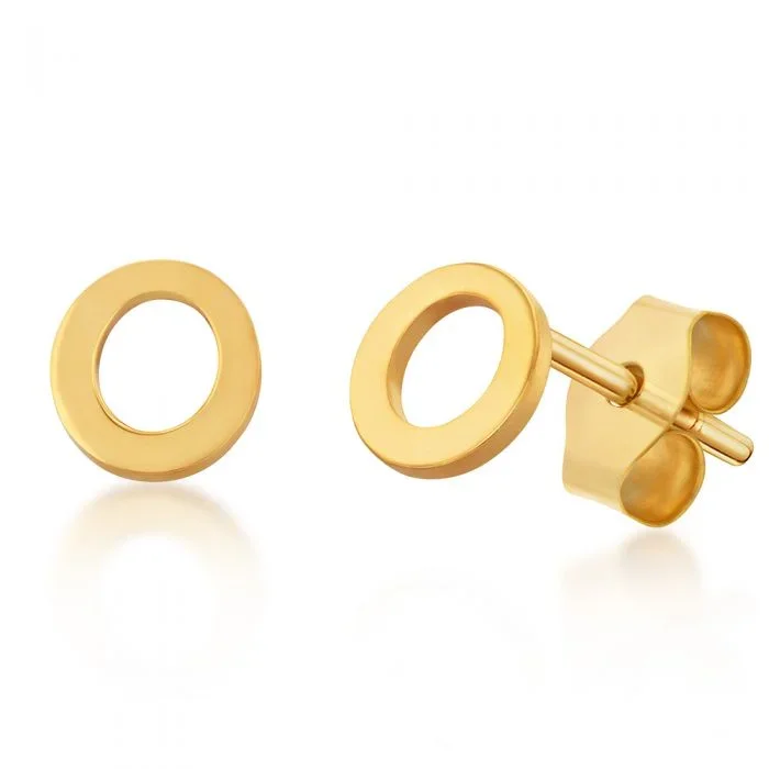 9ct Yellow Gold Mini Initial “O” Stud Earrings