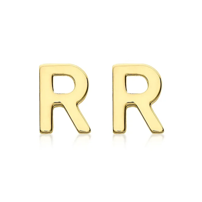 9ct Yellow Gold Mini Initial “R” Stud Earrings