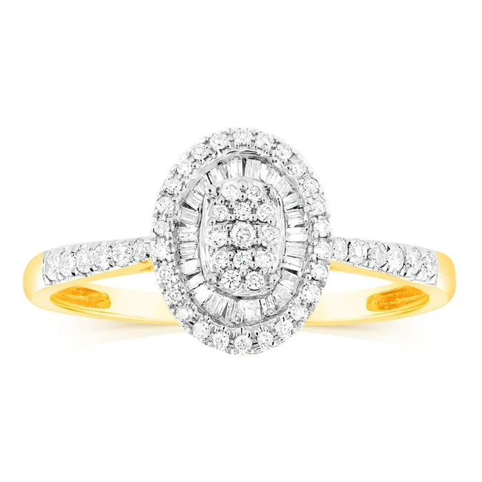 9ct Yellow Gold Oval Shaped Ring in 0.30 Carat Natural Diamonds