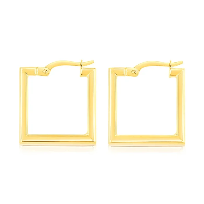 9ct Yellow Gold Polished Square Hoop Earrings