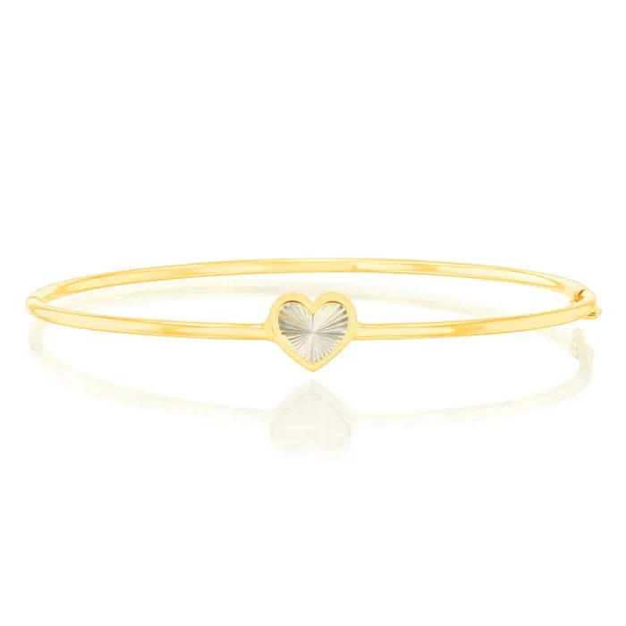 9ct Yellow Gold Rainbow Heart Hinged Bangle