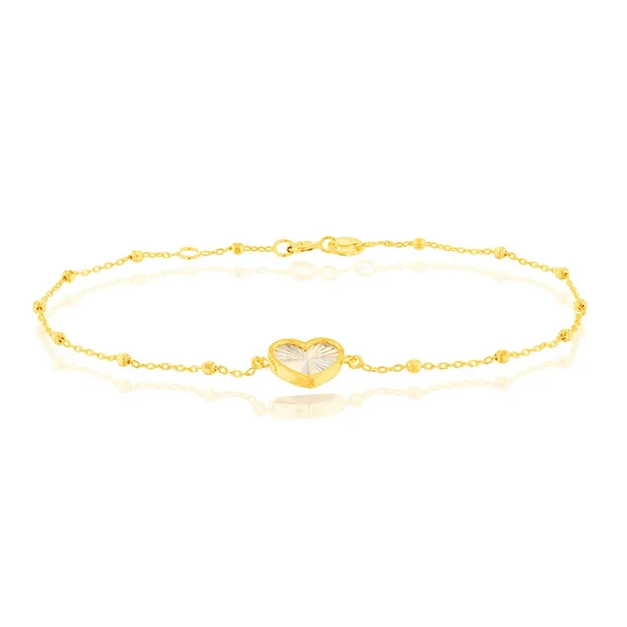 9ct Yellow Gold Rainbow Heart Trace And Ball 19cm Bracelet