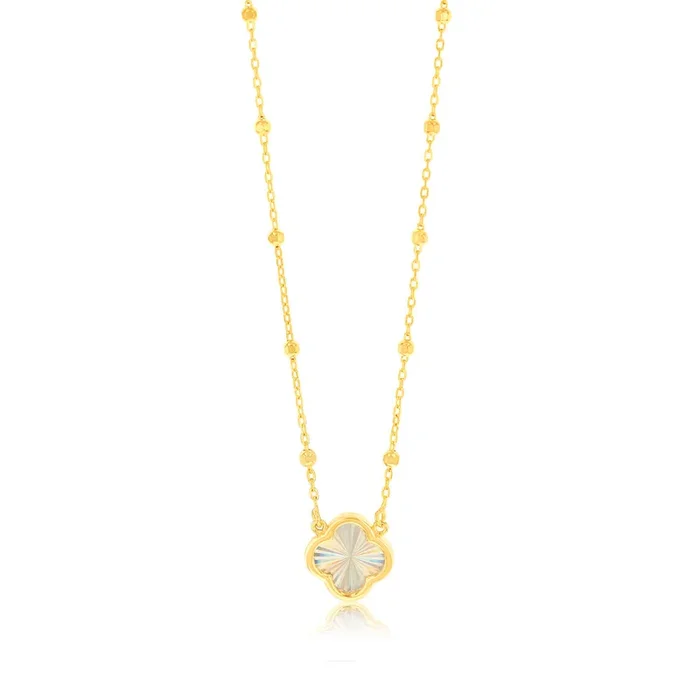 9ct Yellow Gold Rainbow Petal Pendant On Trace And Ball 43cm Chain