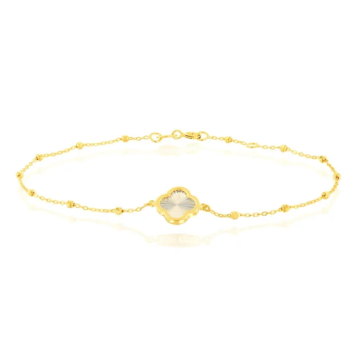 9ct Yellow Gold Rainbow Petal Trace & Ball 19cm Bracelet