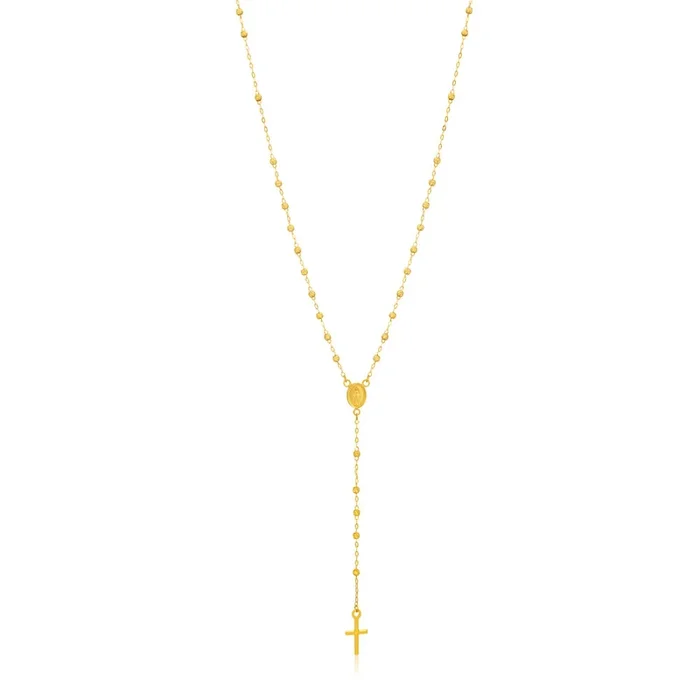 9ct Yellow Gold Rosary Madonna & Cross 50cm