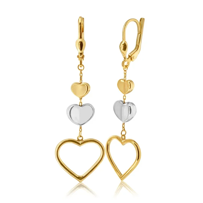 9ct Yellow Gold Silver Filled 3 Heart Drop Earraings