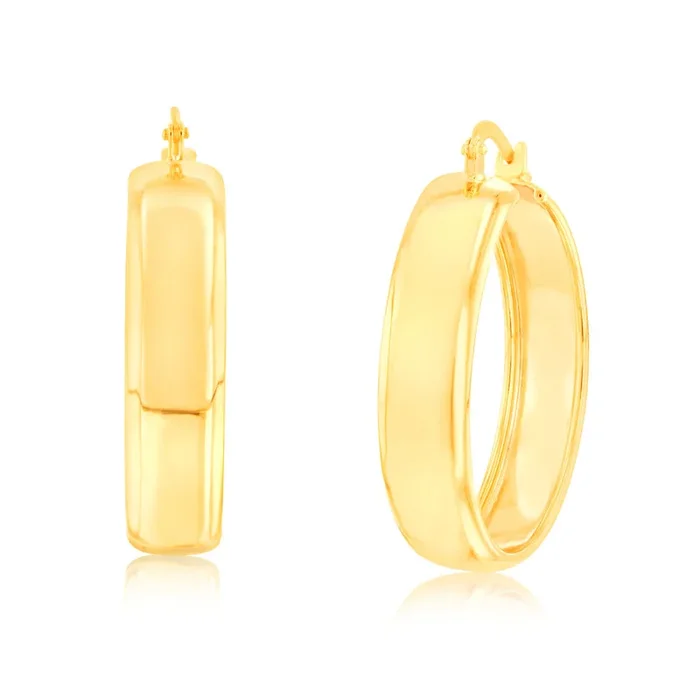 9ct Yellow Gold Silver Filled 6x25mm Hoop Earrings