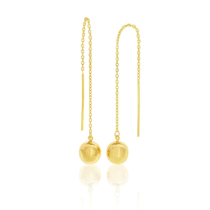 9ct Yellow Gold Silver Filled Ball Thread Drop Earrings