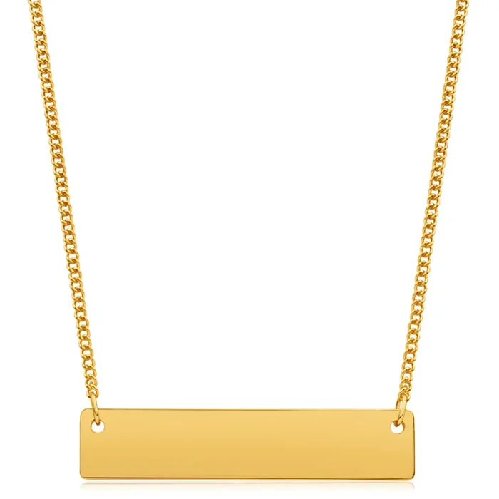 9ct Yellow Gold Silver Filled Bar Pendant With 45cm Chain