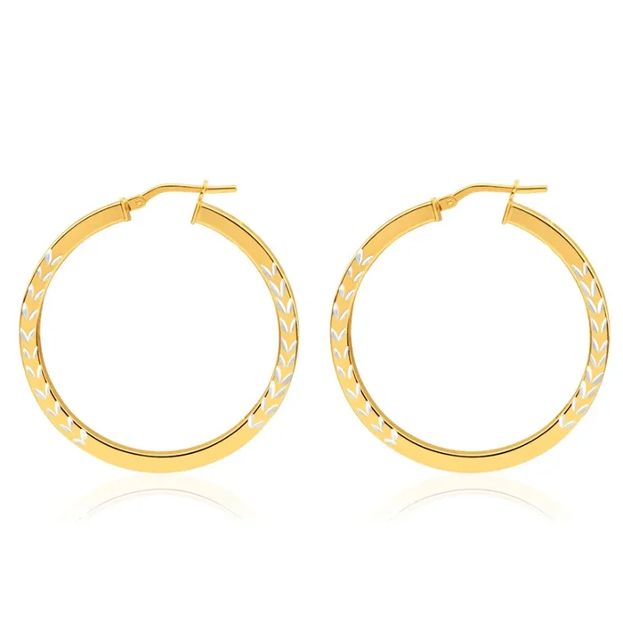 9ct Yellow Gold Silver Filled Square Two Tone Hoop Earrings in 30mm