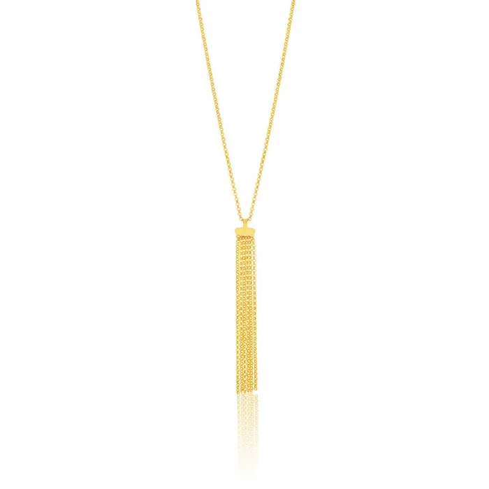 9ct Yellow Gold Silver Filled Tassle Pendant With 45cm Chain