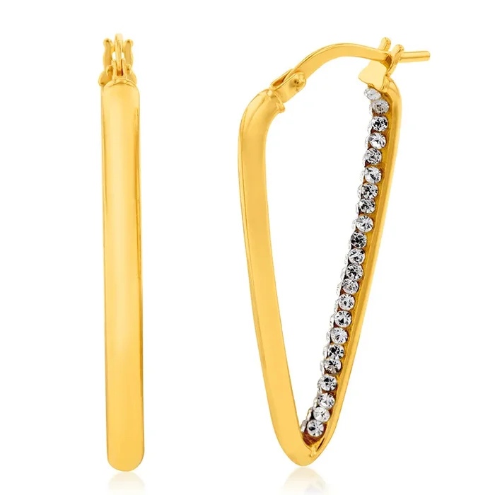 9ct Yellow Gold Silverfilled Crystals “V” Hoop Earrings