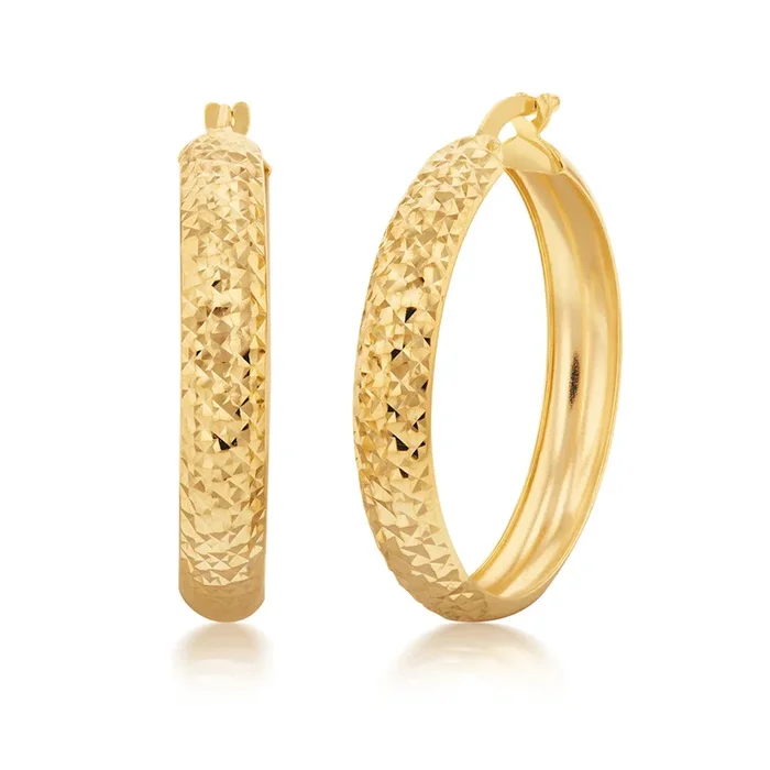 9ct Yellow Gold Silverfilled Diamond Cut 25mm Hoop Earrings