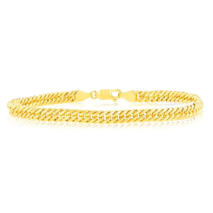 9ct Yellow Gold Silverfilled Double Concave 100Gauge Curb 21cm Bracelet