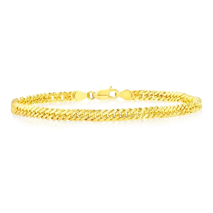 9ct Yellow Gold Silverfilled Double Concave 80 Gauge Curb 19cm Bracelet