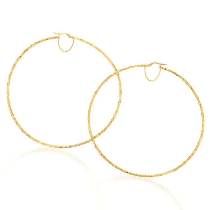 9ct Yellow Gold Silverfilled Fancy 80mm Hoop Earrings